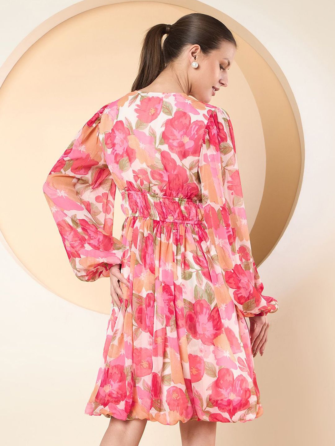 Antheaa Women Floral Printed Balloon Dress