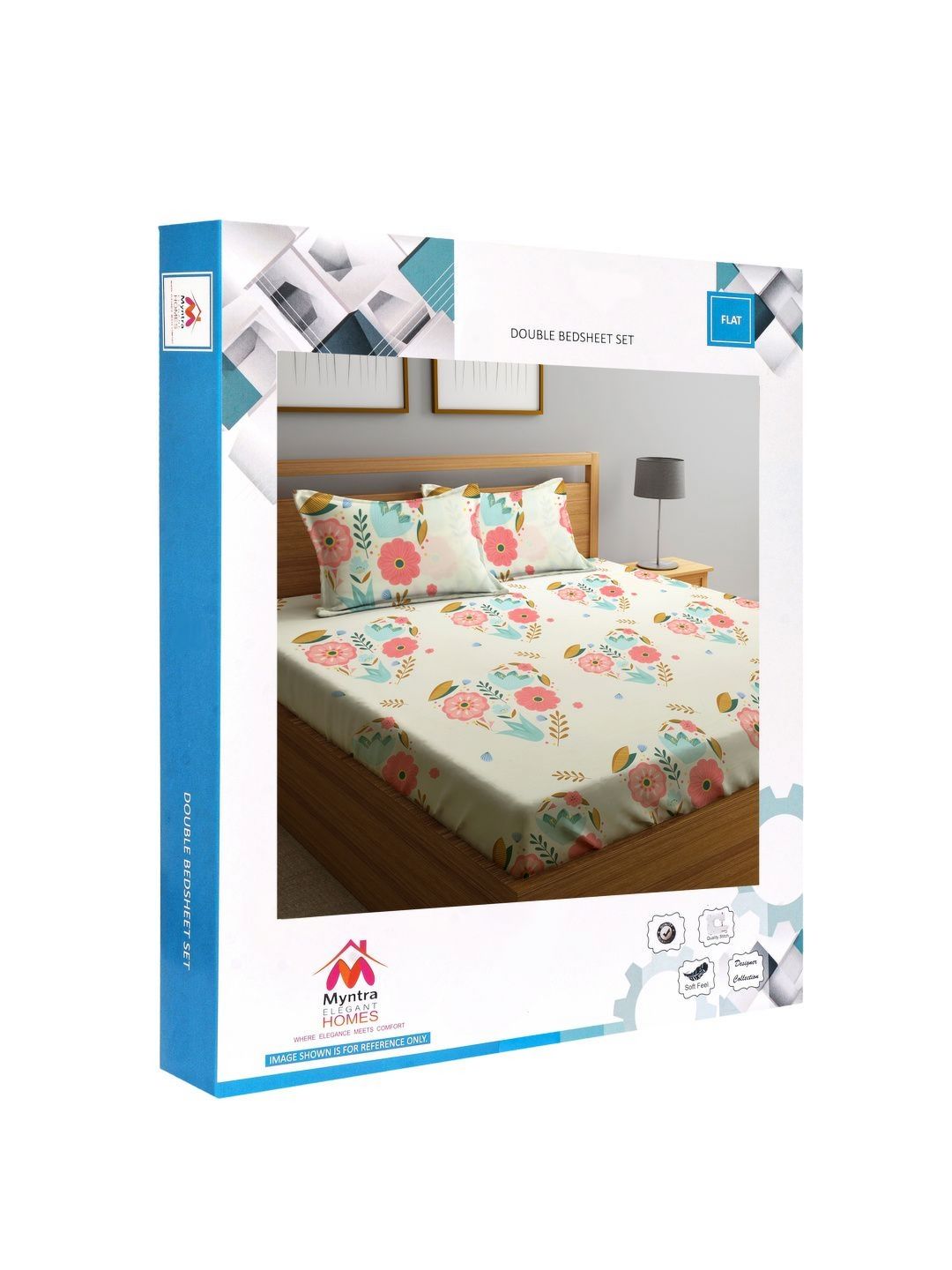 Myntra Elegant Homes Cream Floral Polycotton 300 TC Cadar Tempat Tidur King Halus dengan 2 Sarung Bantal-250 x 220 cm