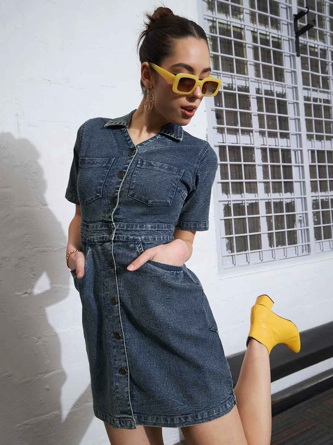 SASSAFRAS Shirt Collar Denim Mini Shirt Dress