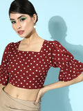 Berrylush Women Red Polka Dotted Cropped Top
