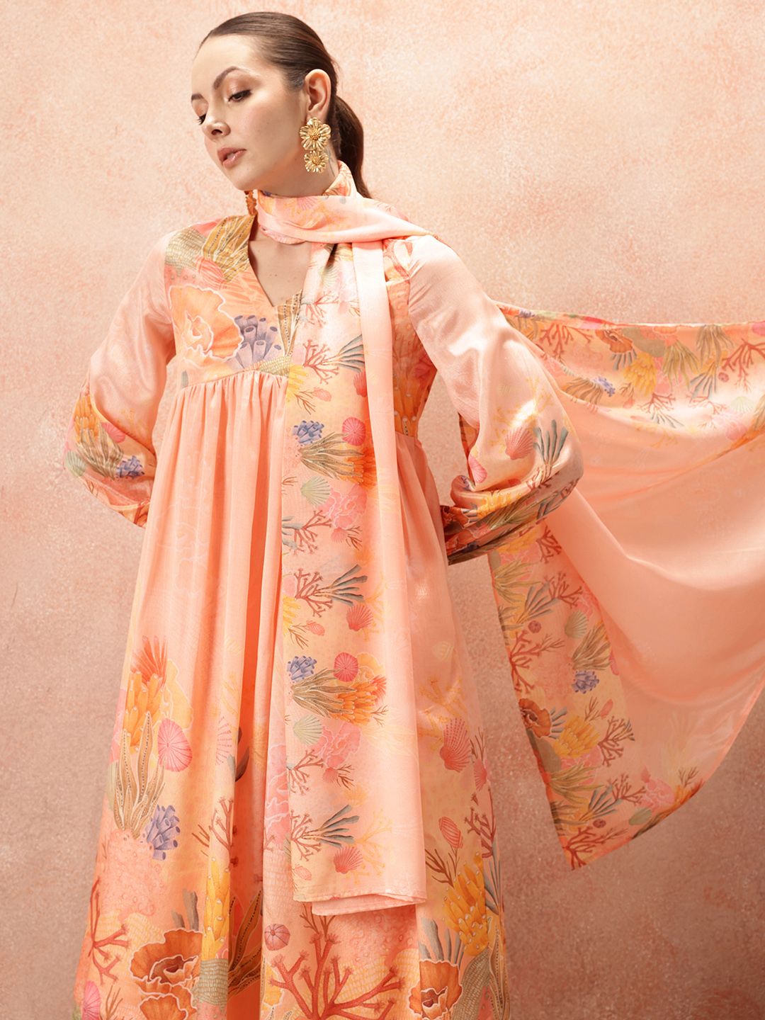 all about you Floral Printed Empire Kurta with Palazzos & With Dupatta