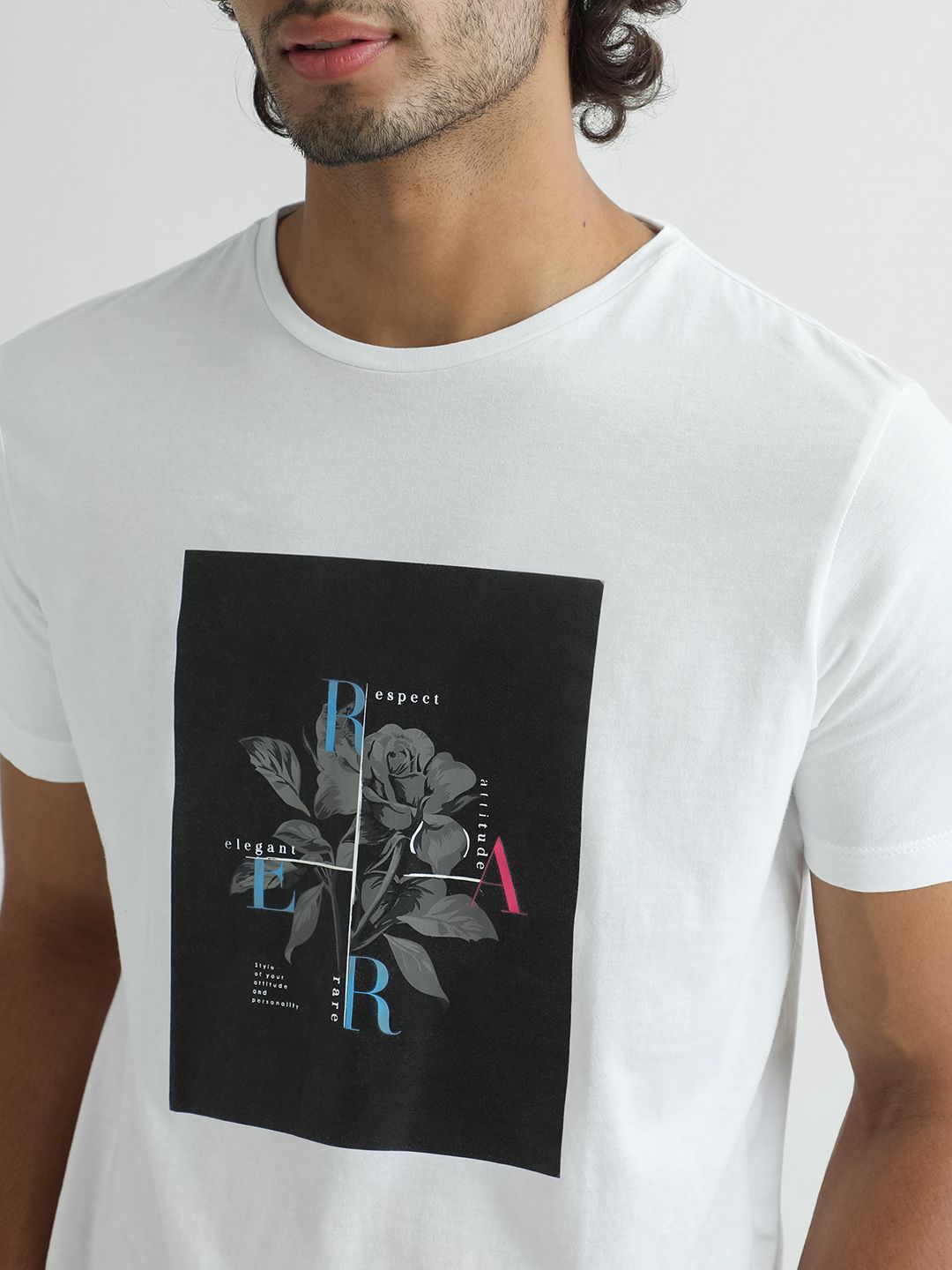 RARE RABBIT Men White Printed Pure Cotton Slim Fit T-shirt