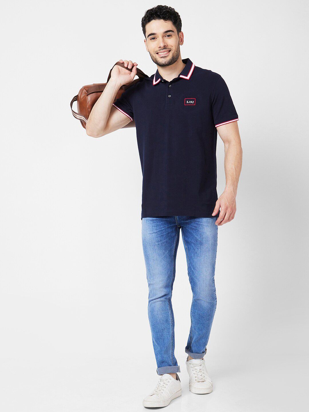 SPYKAR Polo Collar Slim Fit Indigo Cotton Casual T-Shirt