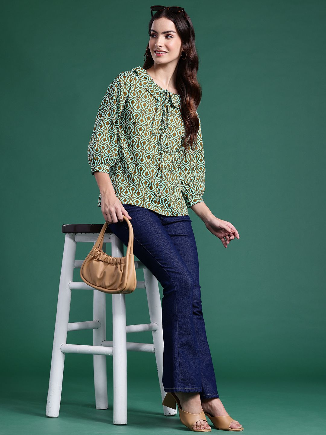 DressBerry Printed Peter Pan Collar Cotton Top