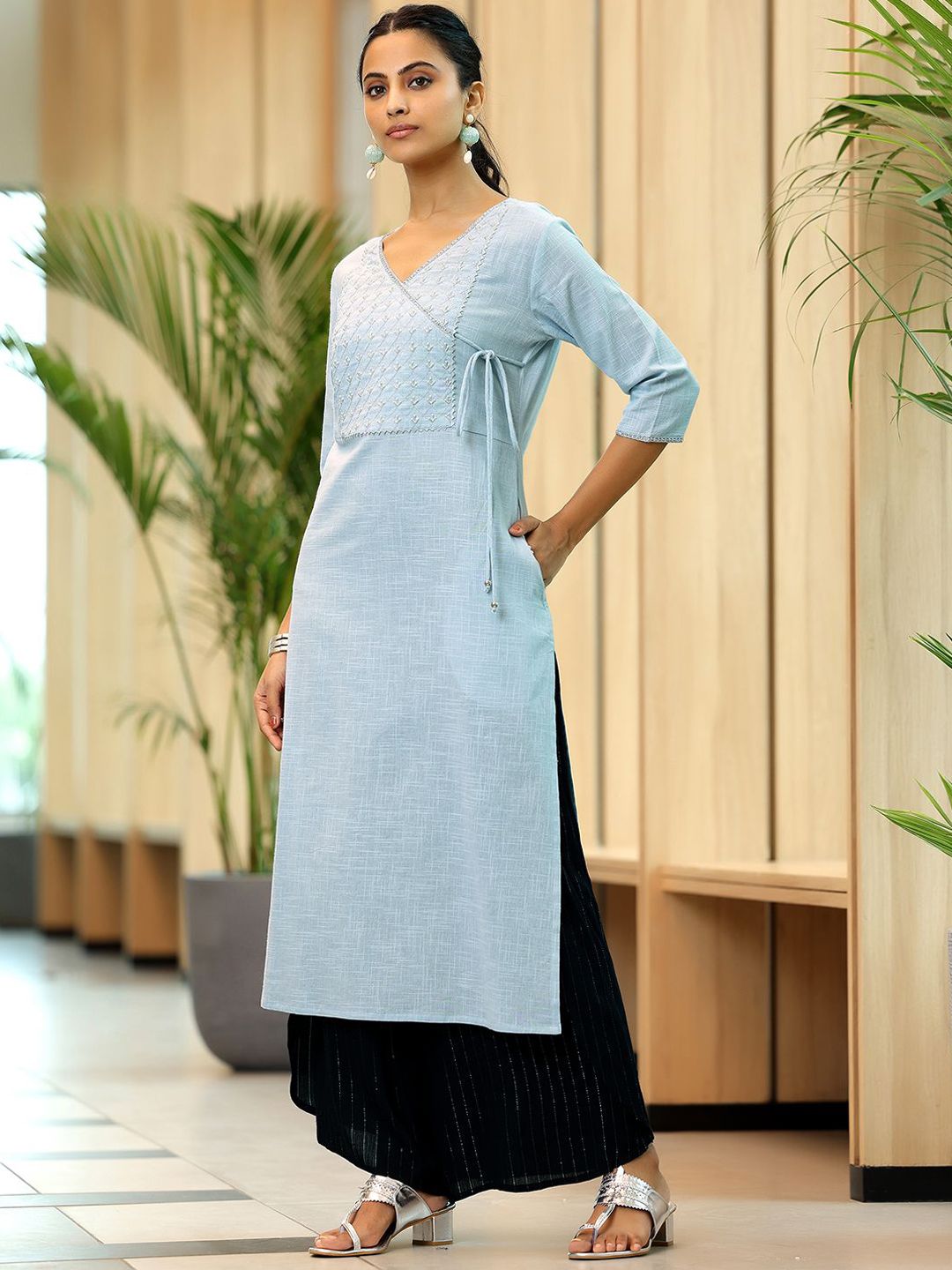 Libas Floral Yoke Design Cotton Straight Kurta