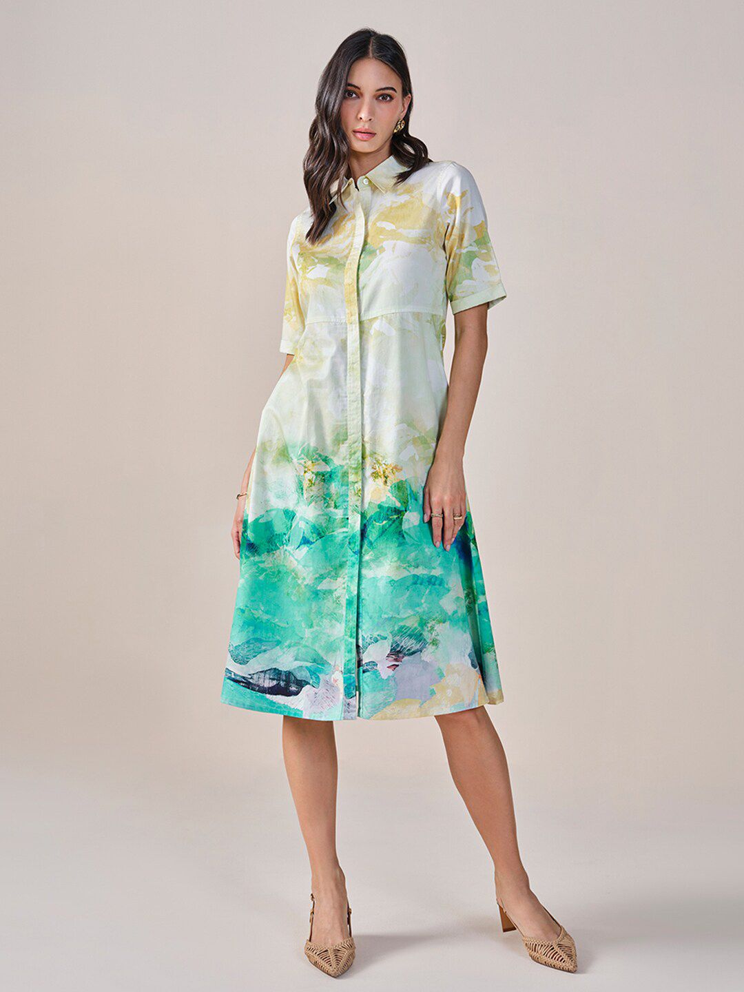 AND Tie and Dye Print Shirt Dress