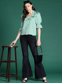 DressBerry Puff Sleeve Ruffles Shirt Style Top