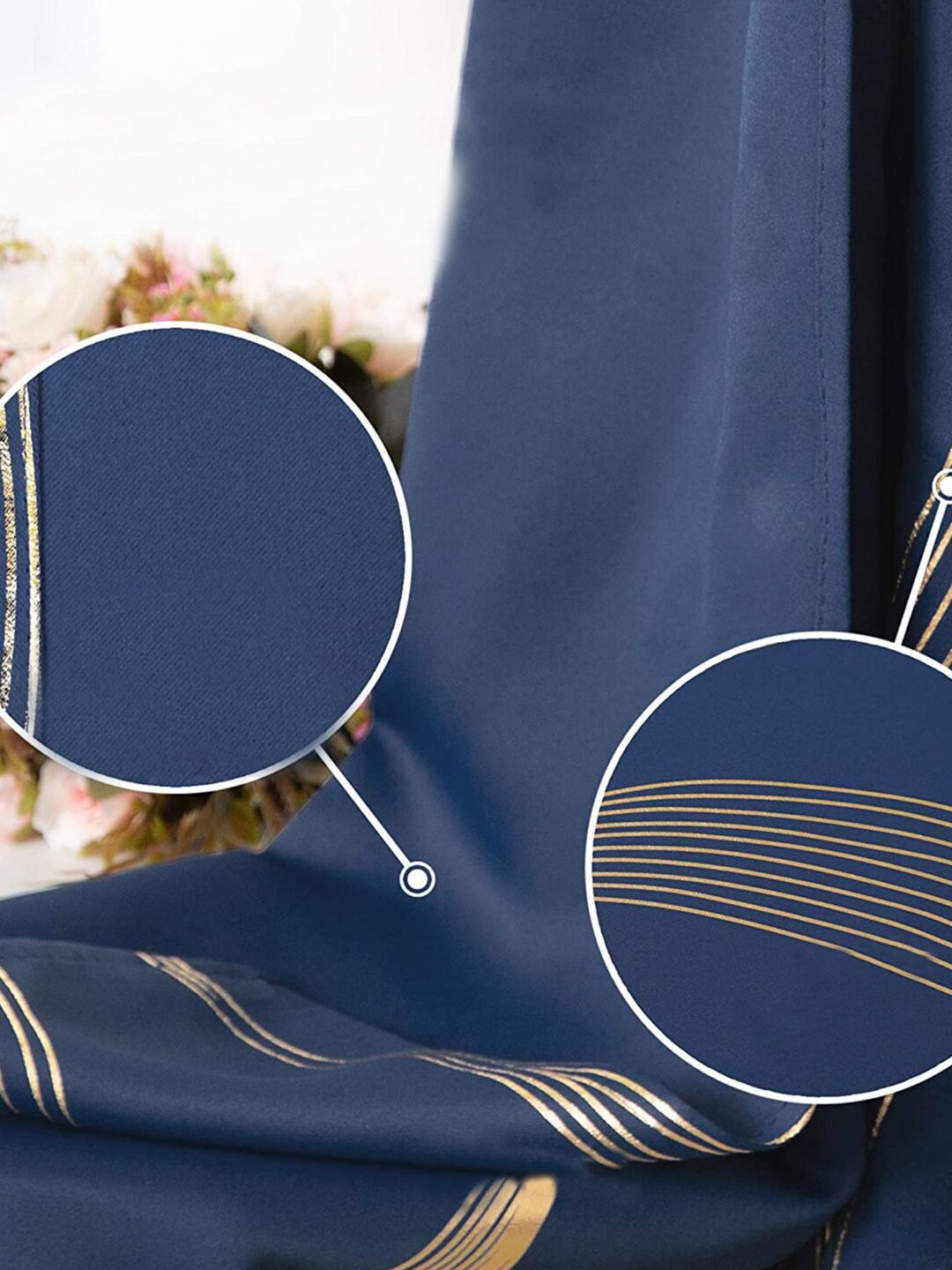 URBAN SPACE Navy Blue & Gold-Toned Printed Black Out Window Curtain