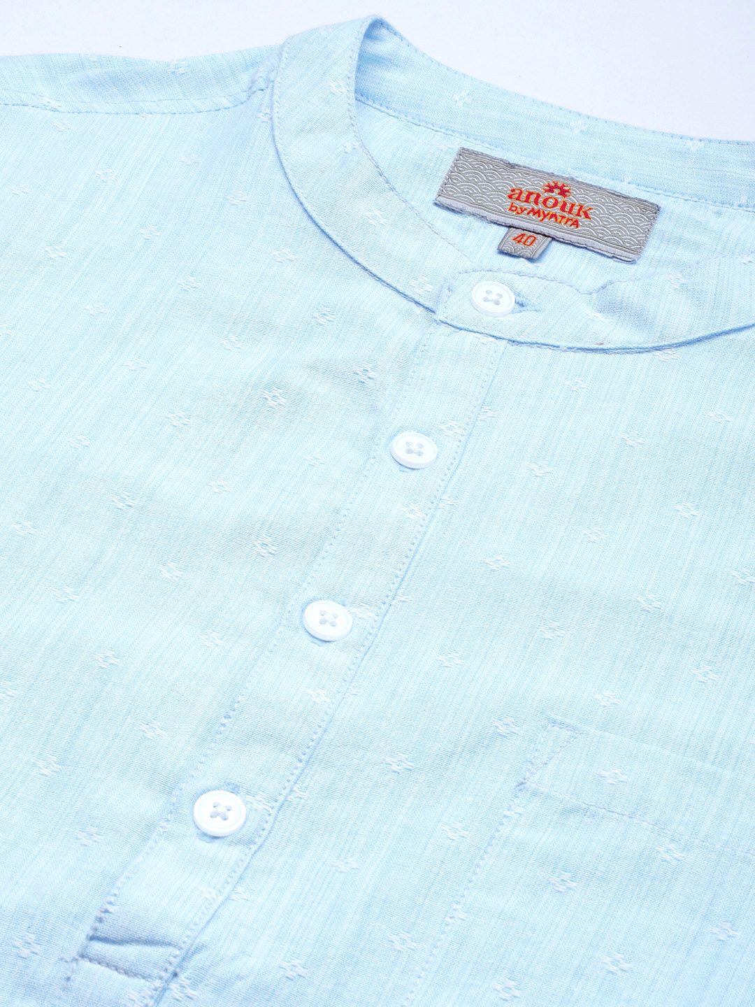 Anouk Men Blue Woven Design Pure Cotton Short Kurta