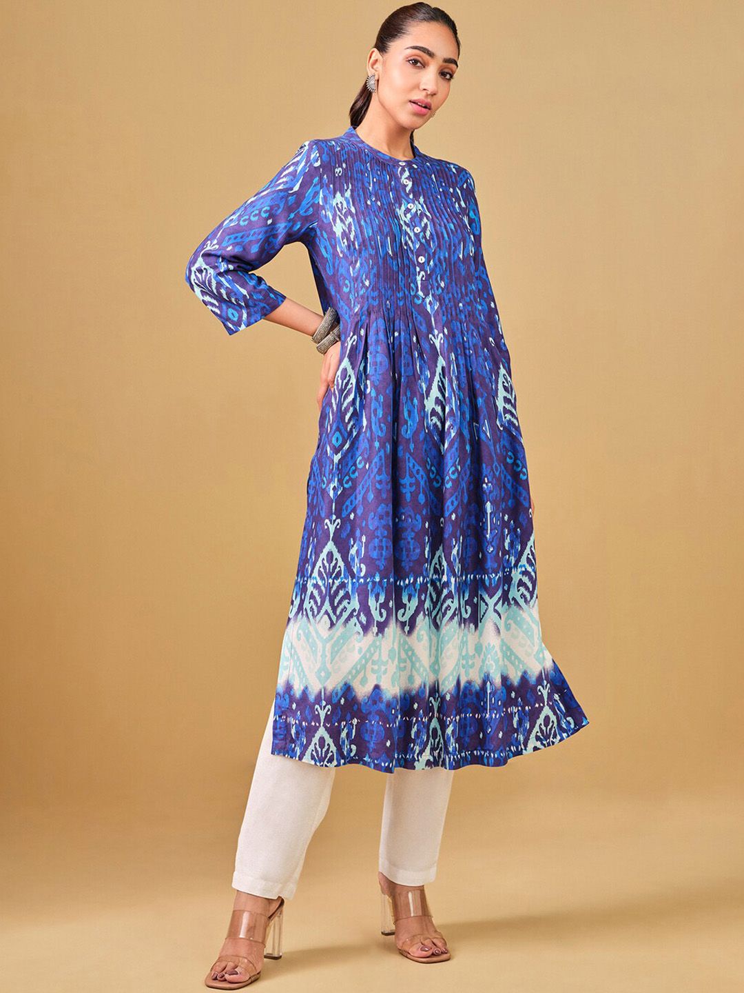 Global Desi Printed Pleated Straight Kurta