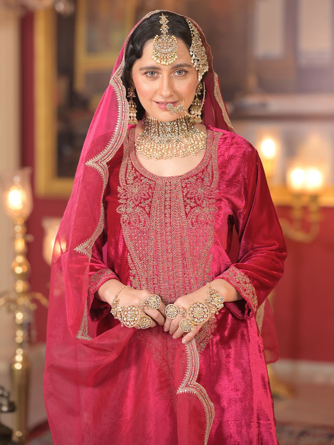 Indo Era Ethnic Motifs Embroidered Sequinned Velvet Kurta With Trousers & Dupatta