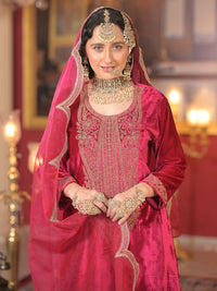 Indo Era Ethnic Motifs Embroidered Sequinned Velvet Kurta With Trousers & Dupatta