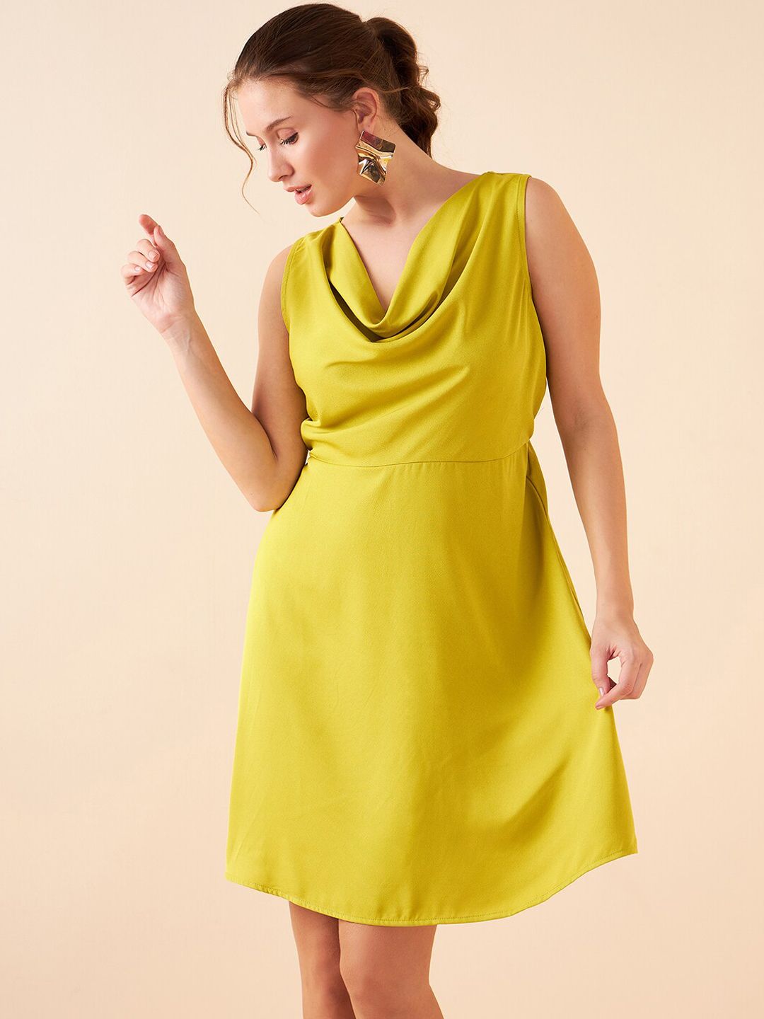 Antheaa Cowl Neck A-Line Dress With Printed Jacket