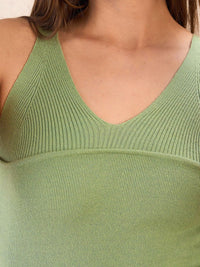 SASSAFRAS Self Design V Neck Sleeveless Crochet Top