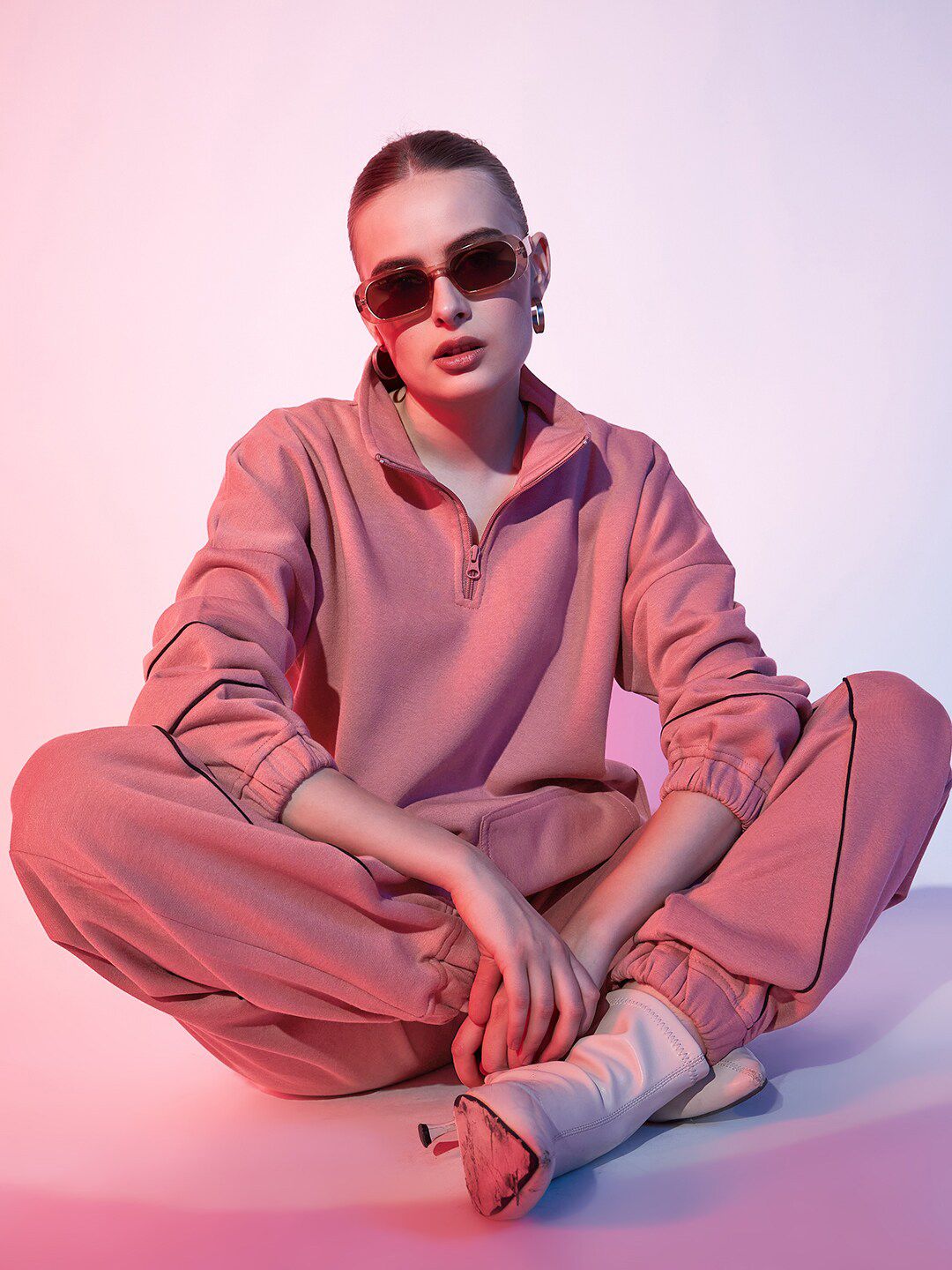 STREET 9 High Neck Half Zipper Fleece Pullover Sweatshirt