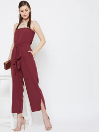 Berrylush Women Maroon Solid Basic Jumpsuit