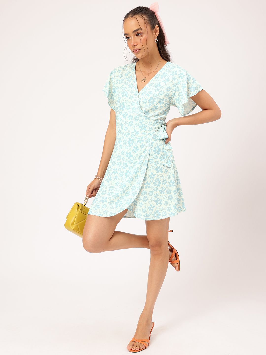 DressBerry Floral Frenzy Fluttery Wrap Mini Dress