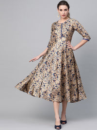Gerua By Libas Women Beige  Blue Printed A-Line Dress
