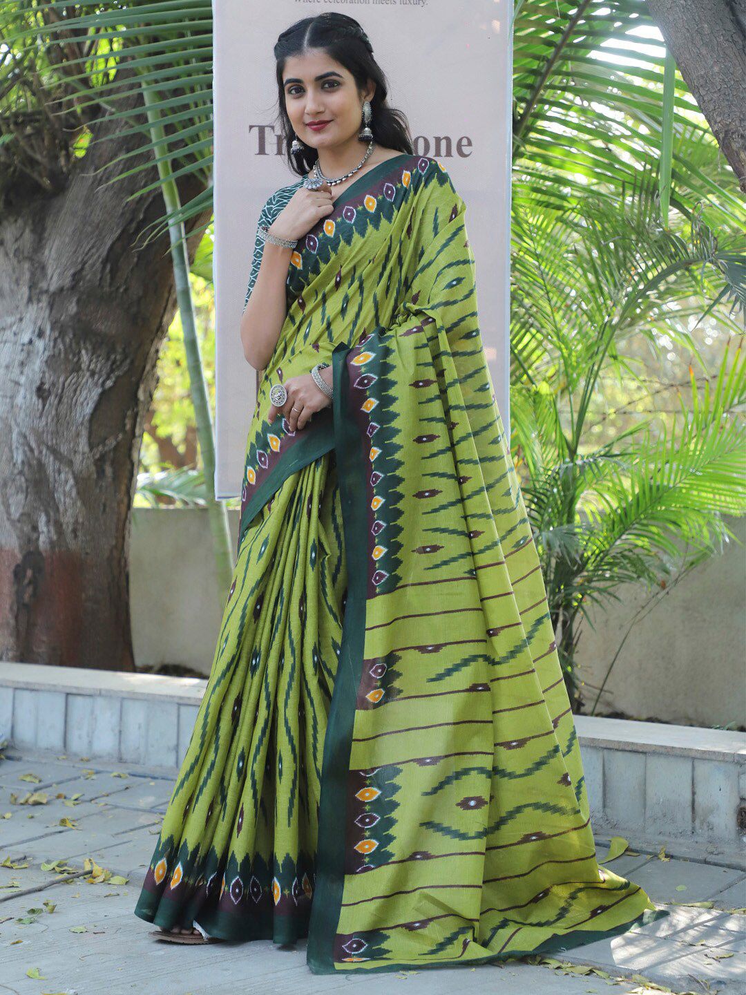 Saree mall Ethnic Motifs Pure Cotton Ikat Sarees