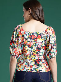 DressBerry Floral Print Sweetheart Neck Ruched Top