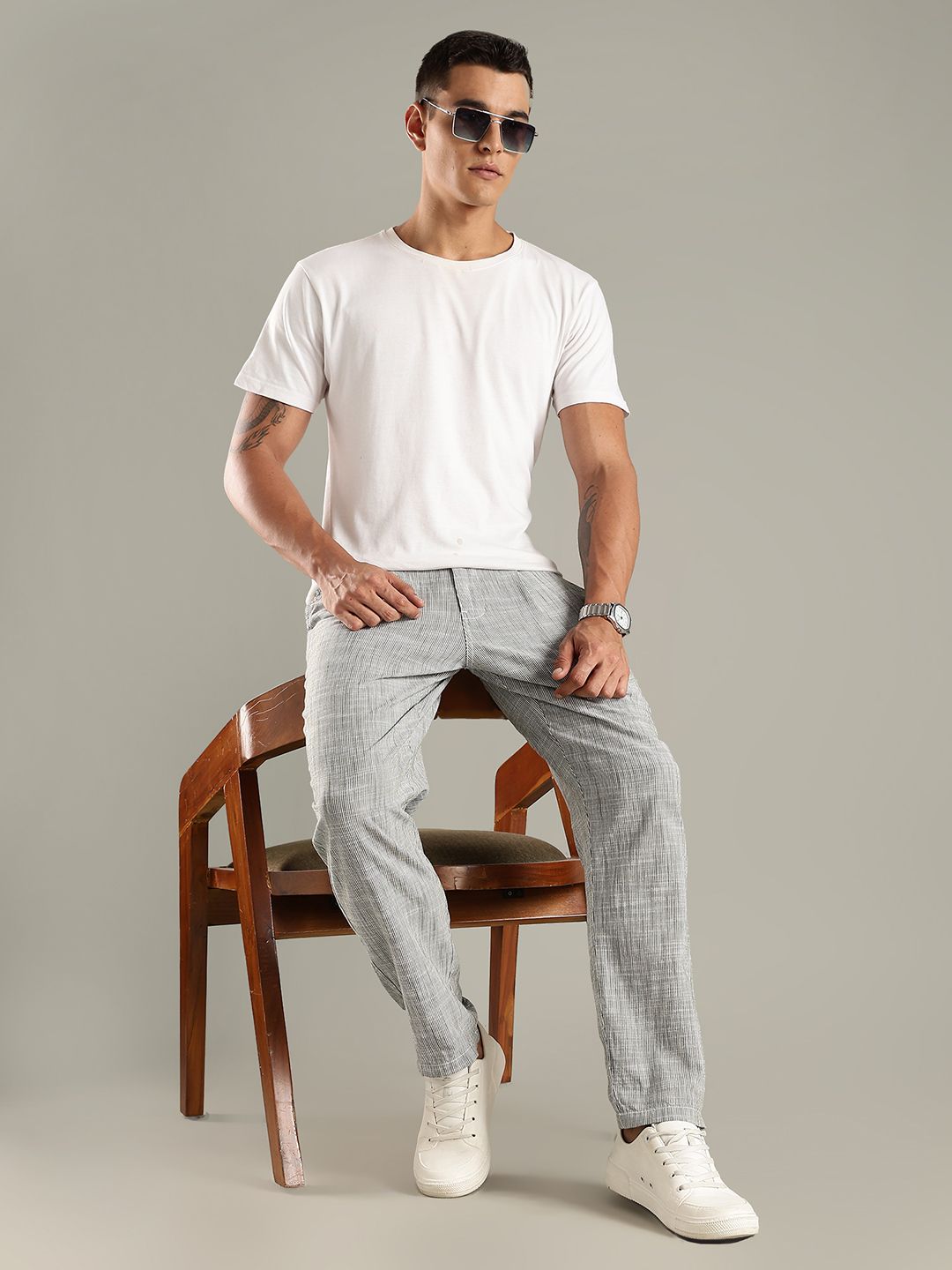 Thomas Scott Men Smart Straight Fit Pleated Linen Trouser