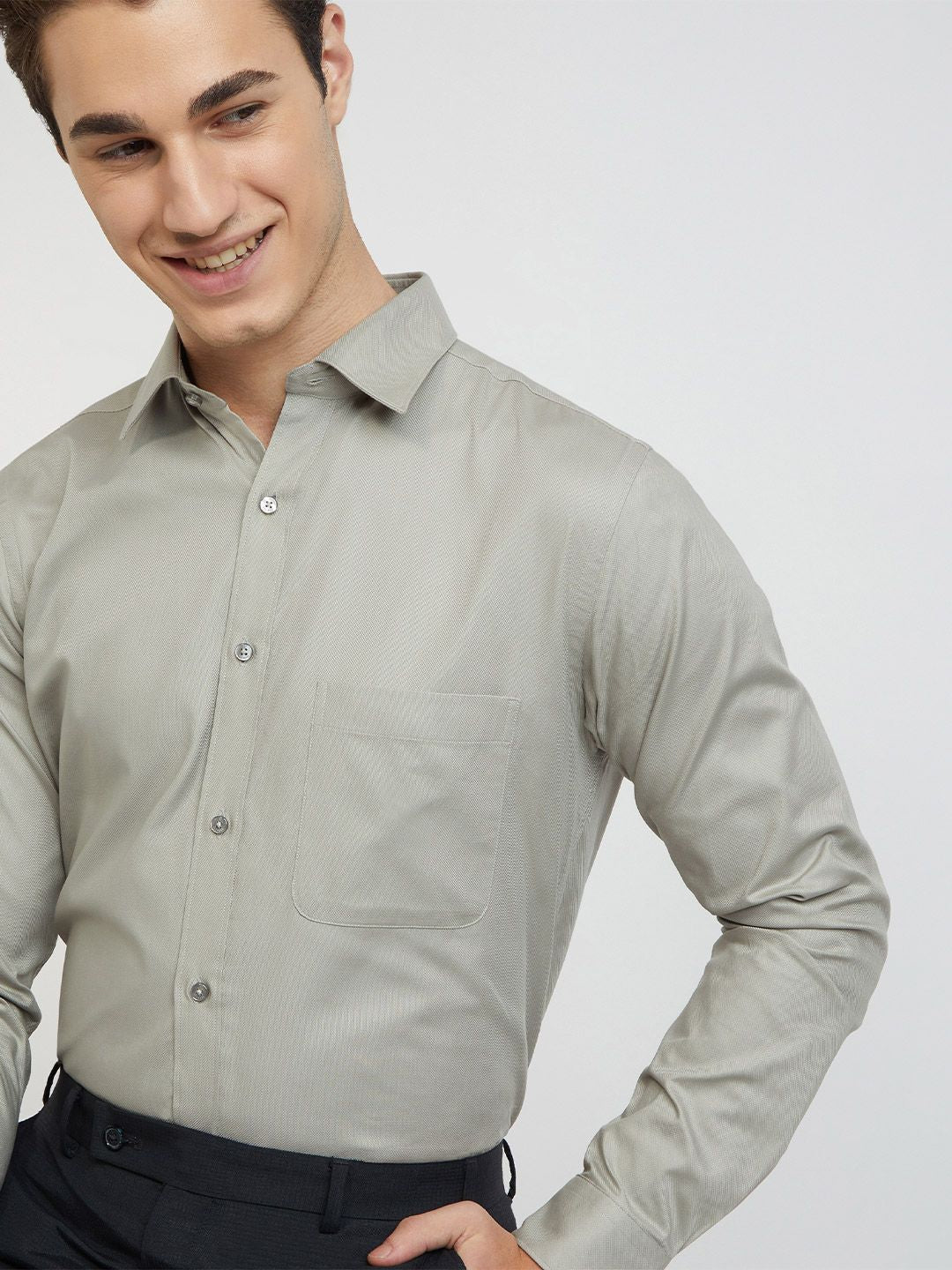 Raymond Self Design Textured Slim Fit Pure Cotton Formal Shirt