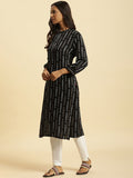 W Striped Mandarin Collar Kurta