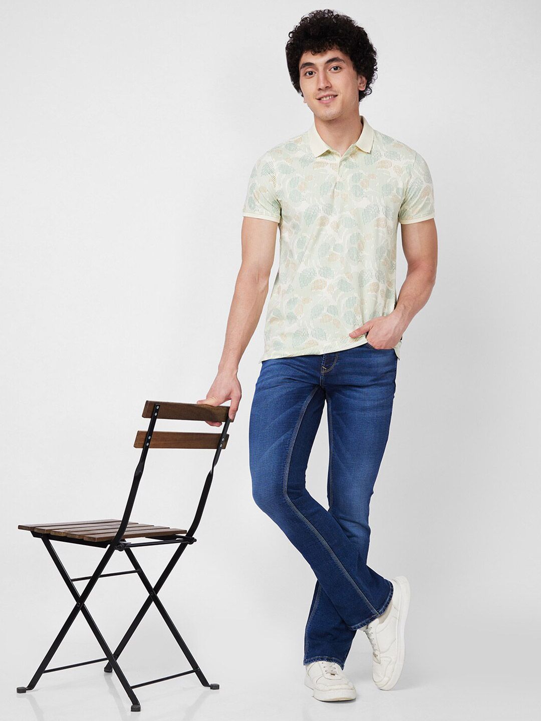 SPYKAR Floral Printed Polo Collar Slim Fit T-shirt