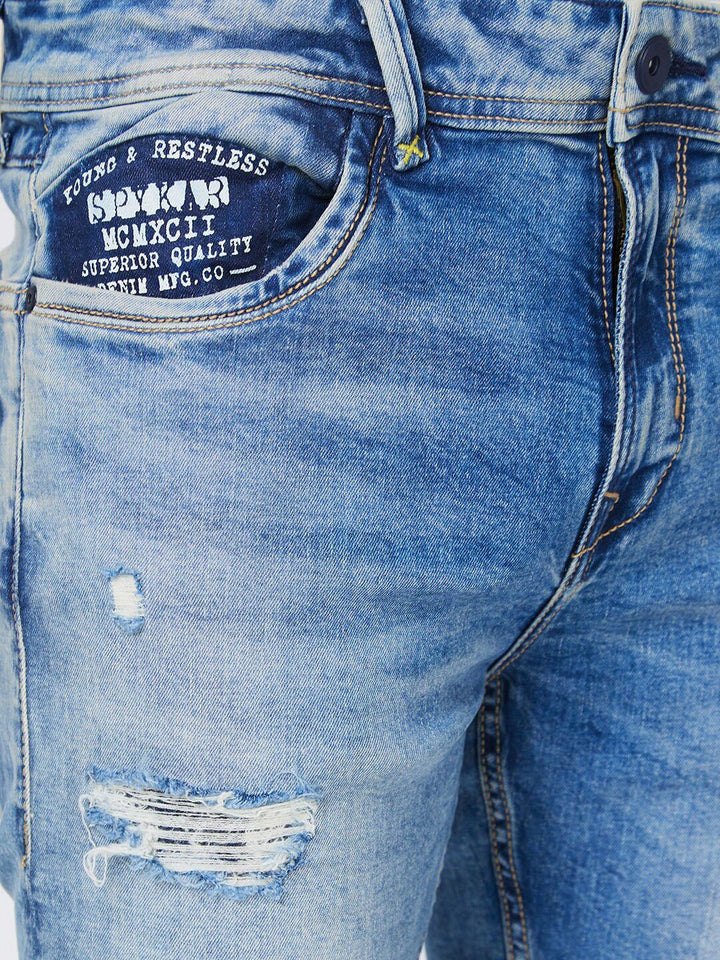 SPYKAR Men Skinny Fit Low-Rise Highly Distressed Heavy Fade Stretchable Cotton Jeans