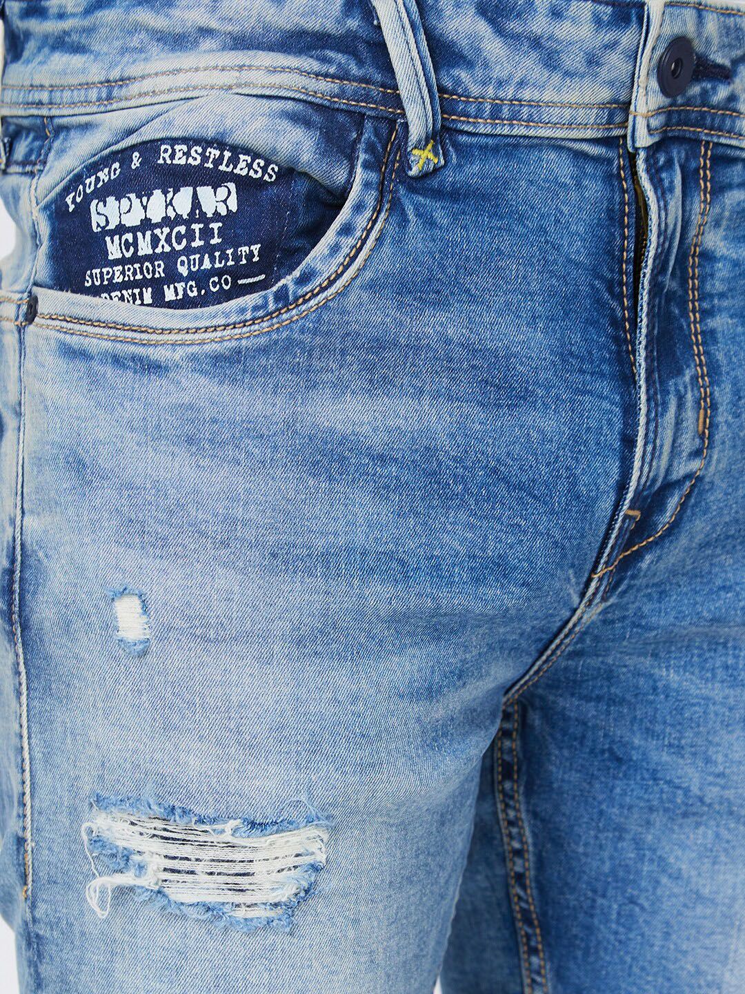 SPYKAR Men Skinny Fit Low-Rise Highly Distressed Heavy Fade Stretchable Cotton Jeans