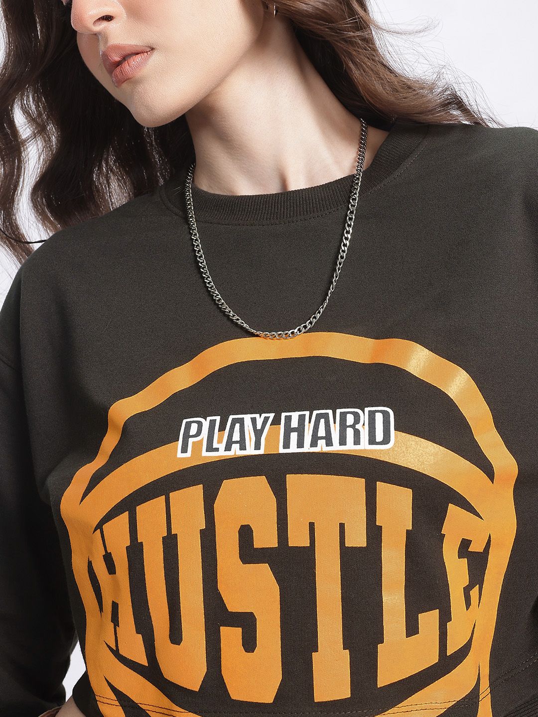 DressBerry Hustle Hard Printed Crop Sweatshirt