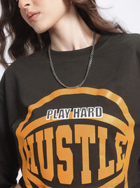 DressBerry Hustle Hard Printed Crop Sweatshirt