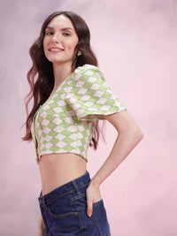 DressBerry Geometric Design Flared Sleeve Crochet Top