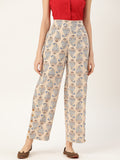 Shae by SASSAFRAS Women Beige & Blue Loose Fit Printed Regular Trousers