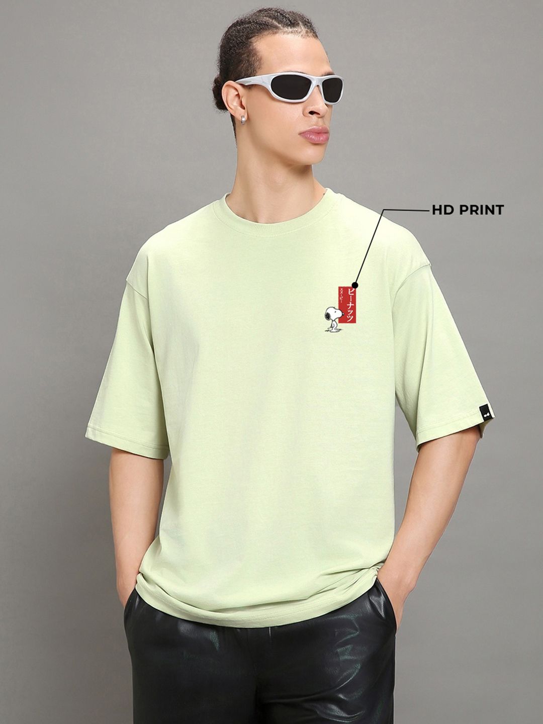 Bewakoof Green Charlie Jap Graphic Printed Oversized T-shirt