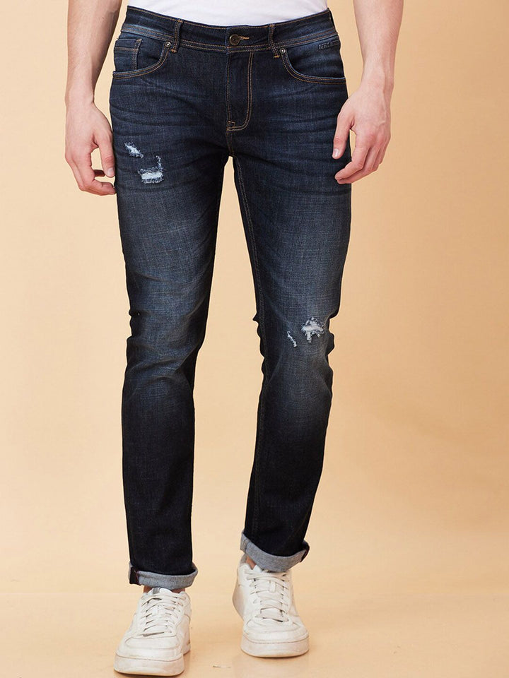 Being Human Men Slim Straight Fit Mildly Distressed Light Fade Stretchable Jeans