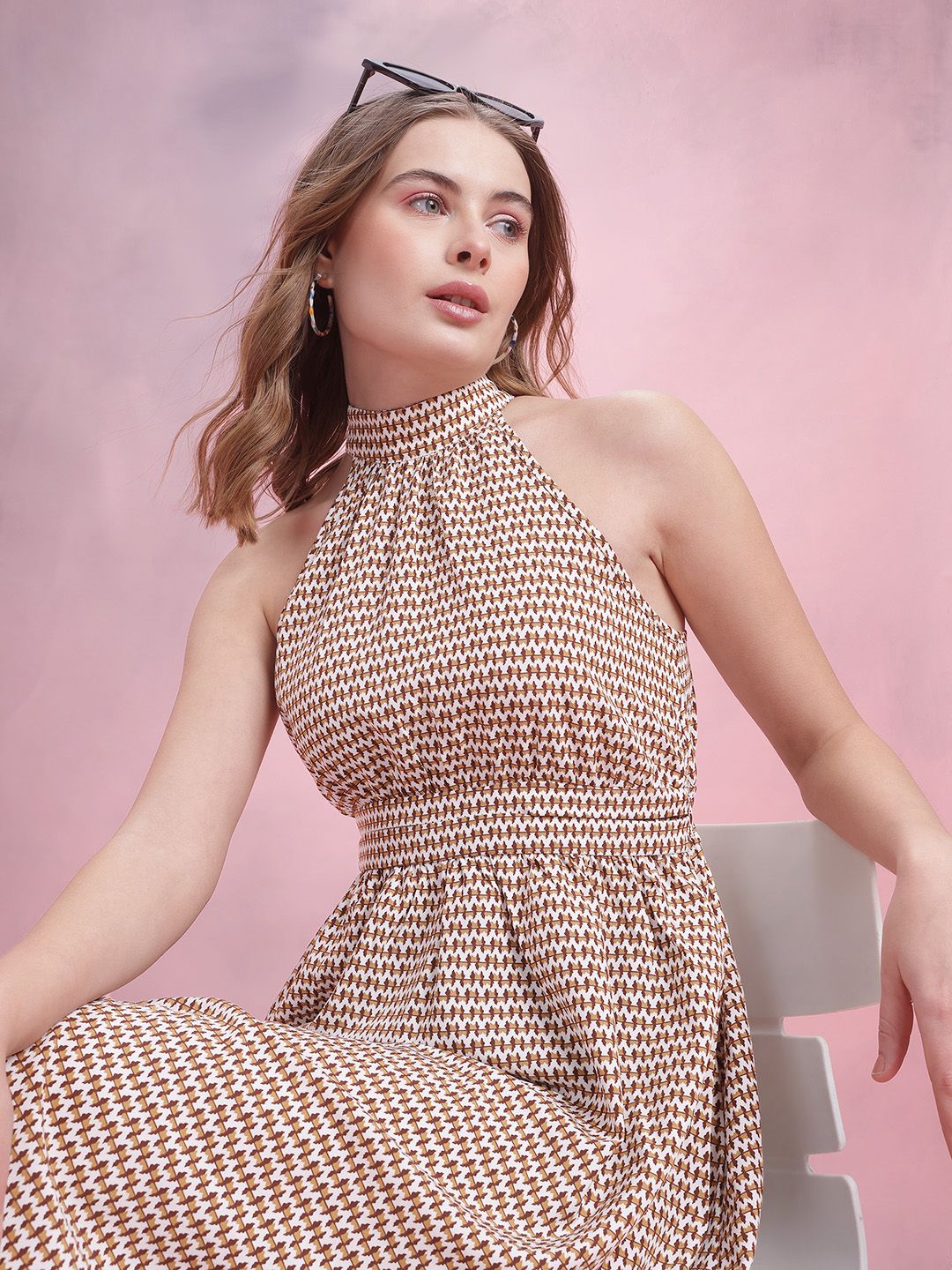 DressBerry Printed Halter Neck A-Line Dress