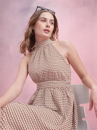 DressBerry Printed Halter Neck A-Line Dress