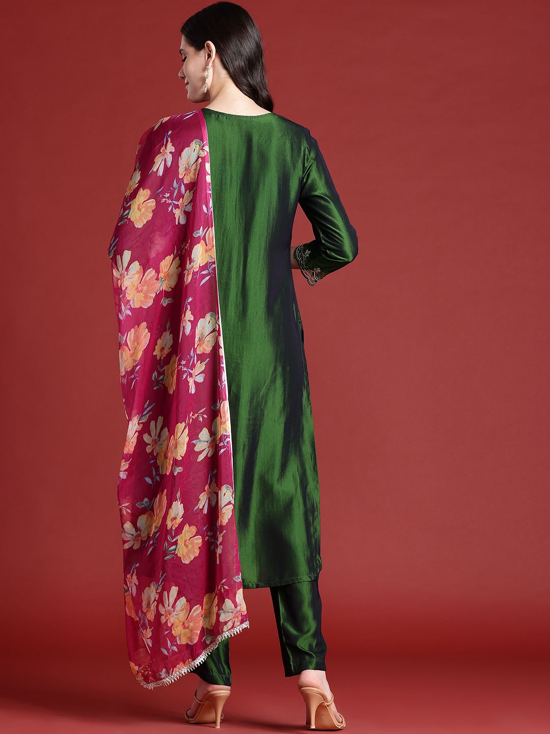 Anouk Tyohaar Collection Sequinned Kurta with Trousers & Dupatta