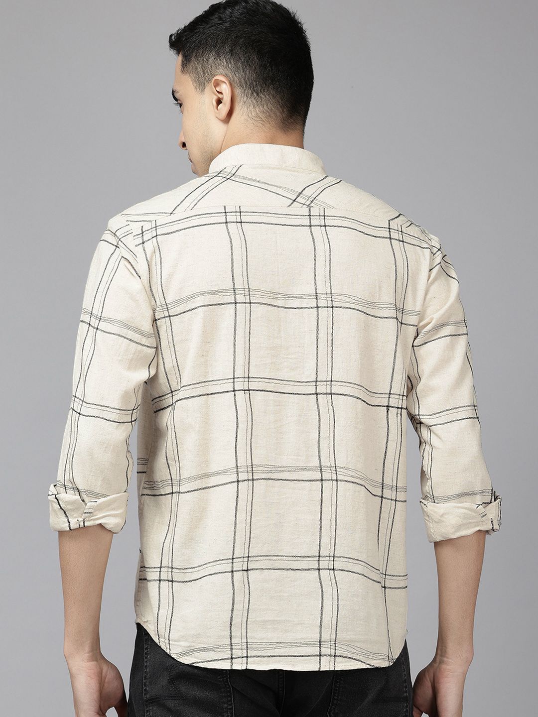SPYKAR Cotton-Linen Checked Casual Shirt