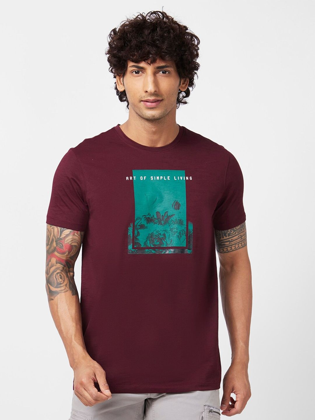 SPYKAR Graphic Printed Slim Fit Cotton T-Shirt