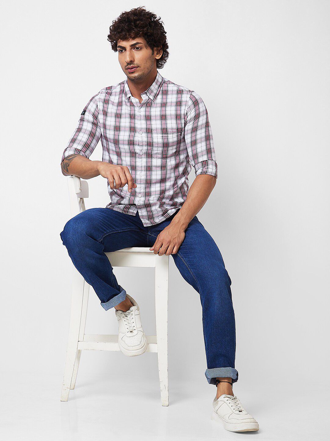 SPYKAR Tartan Checks Opaque Checked Cotton Casual Shirt