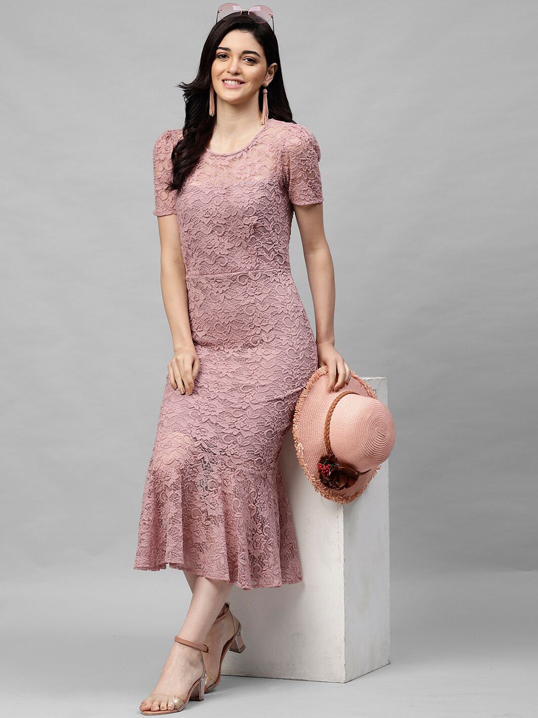 Athena Mauve Self Design Sheath Dress