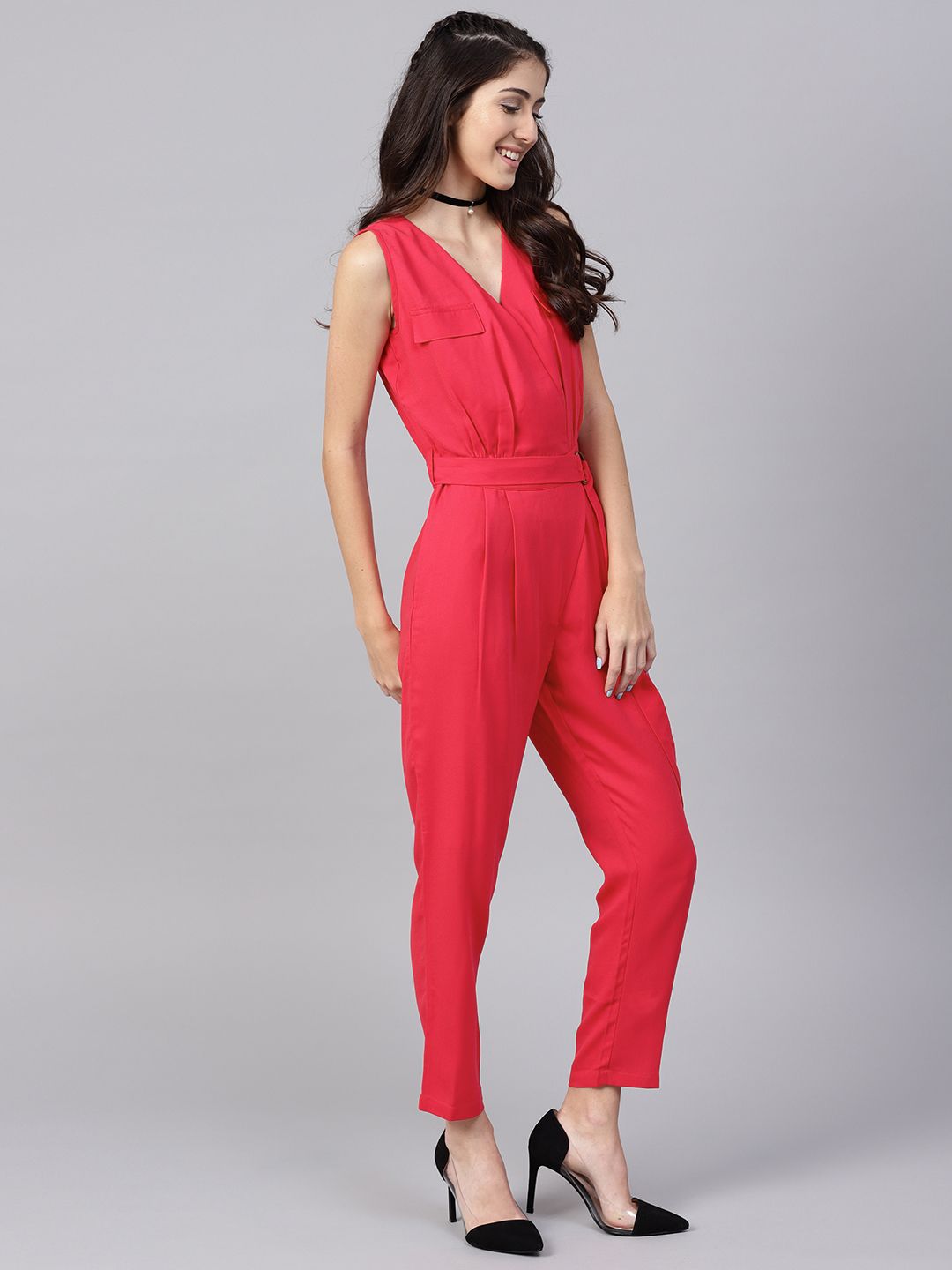 STREET 9 Pink Solid Basic Jumpsuit