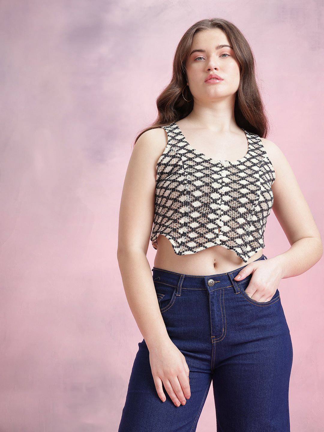 DressBerry Open Knit Crochet Waistcoat-Style Vest Top