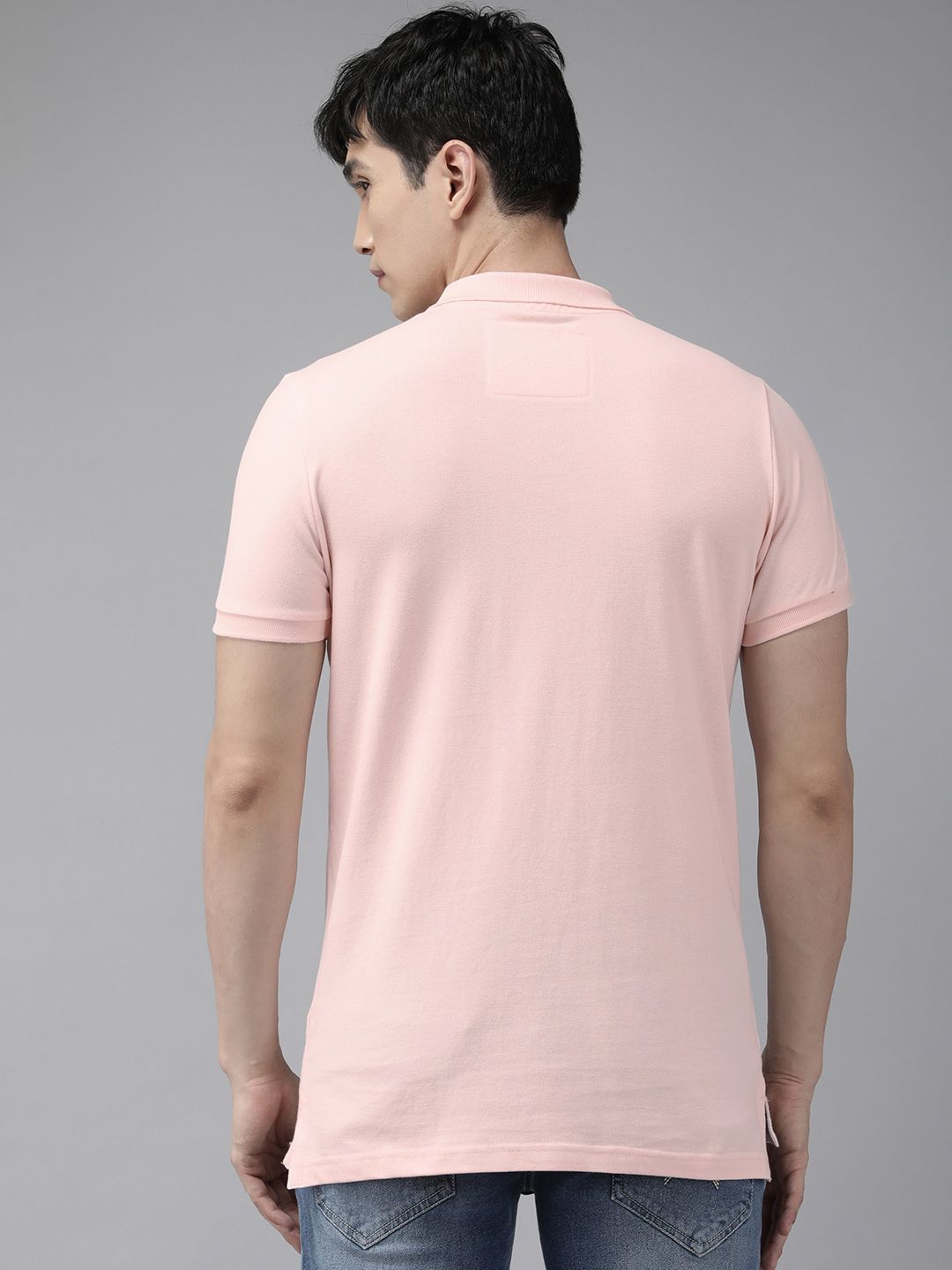 THE BEAR HOUSE Men Pink Polo Collar Cotton Slim Fit T-shirt