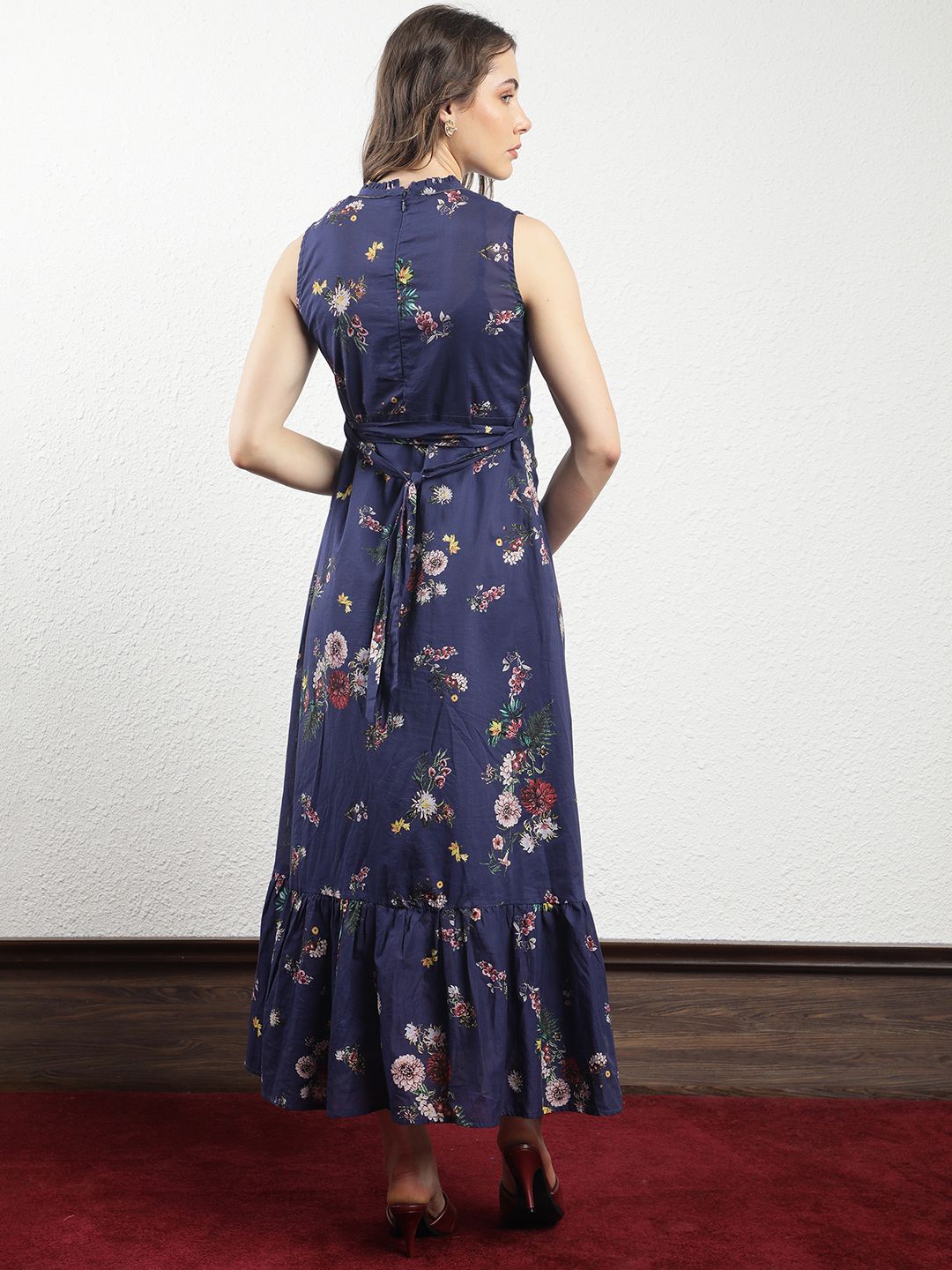 RAREISM High Neck Floral Printed A-Line Dress