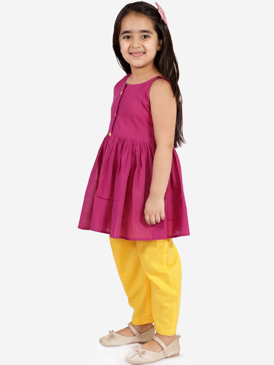 VASTRAMAY Girls Purple Pure Cotton Anarkali Kurti and Trousers