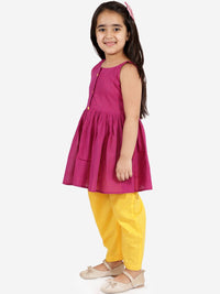 VASTRAMAY Girls Purple Pure Cotton Anarkali Kurti and Trousers