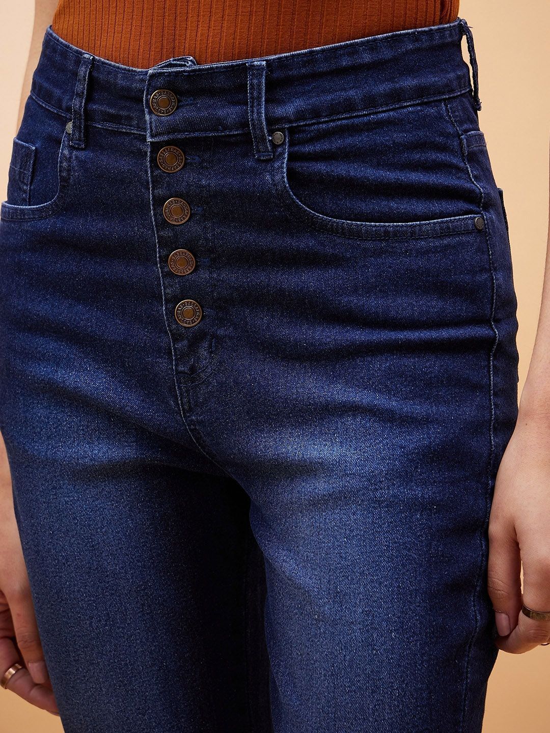 SASSAFRAS BASICS Wanita Potongan Boot Cahaya Pudar Nampak Bersih Seluar Jeans Boleh Regang